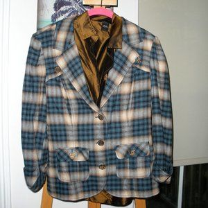 Vintage Guess brown/blue plaid blazer XL soft wool blend